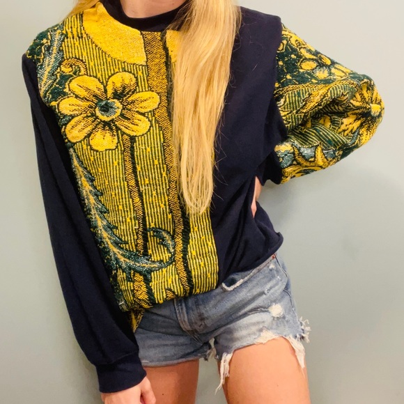 Floral Navy Tapestry Sweater 